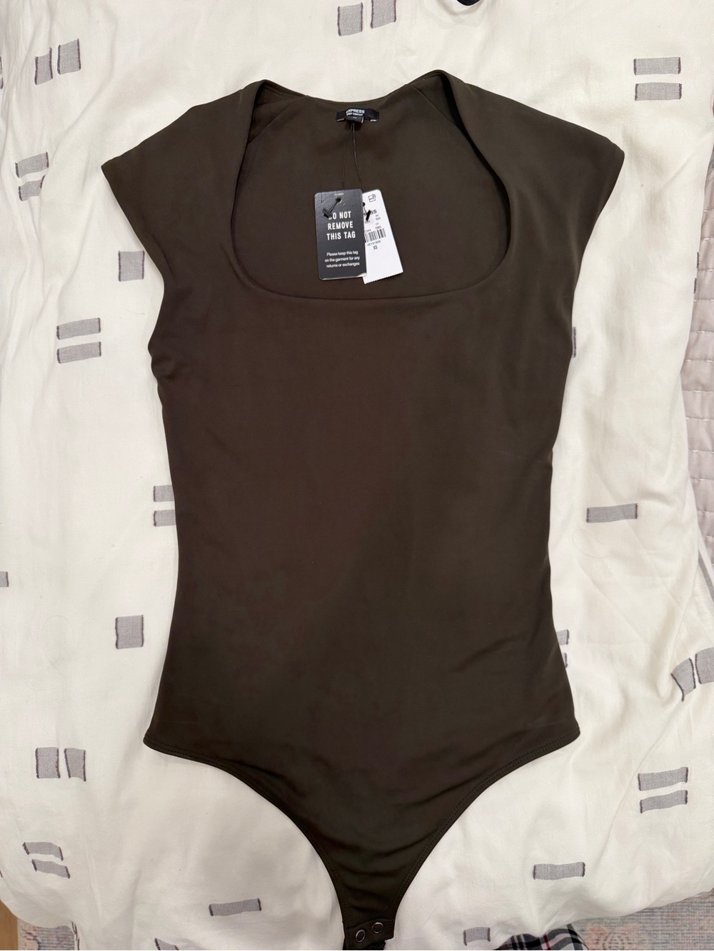 Express Olive Scoop Neck Short Sleeve Bodysuit